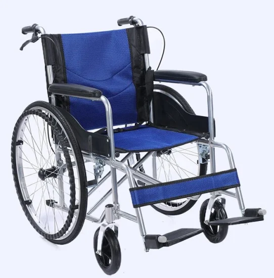 Silla de ruedas manual de mano de asiento suave para ancianos discapacitados plegable de neumático sólido de 24 pulgadas