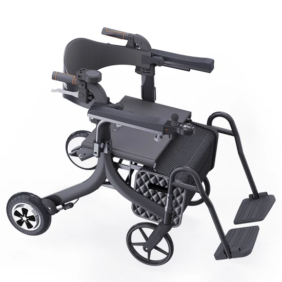 Andador eléctrico para silla de ruedas de aluminio resistente médico para personas mayores con asiento y cesta